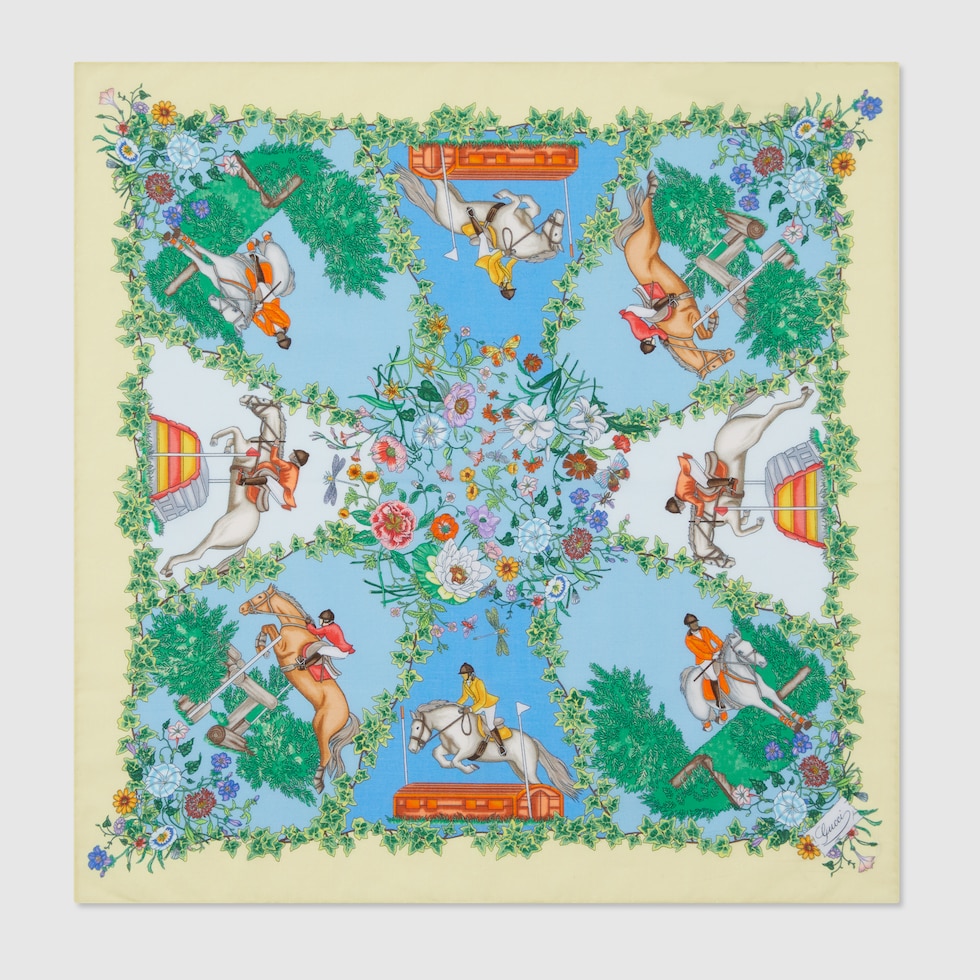 GUCCI ハンカチ 日本限定 ホースビット プリント コットン ハンカチブルー