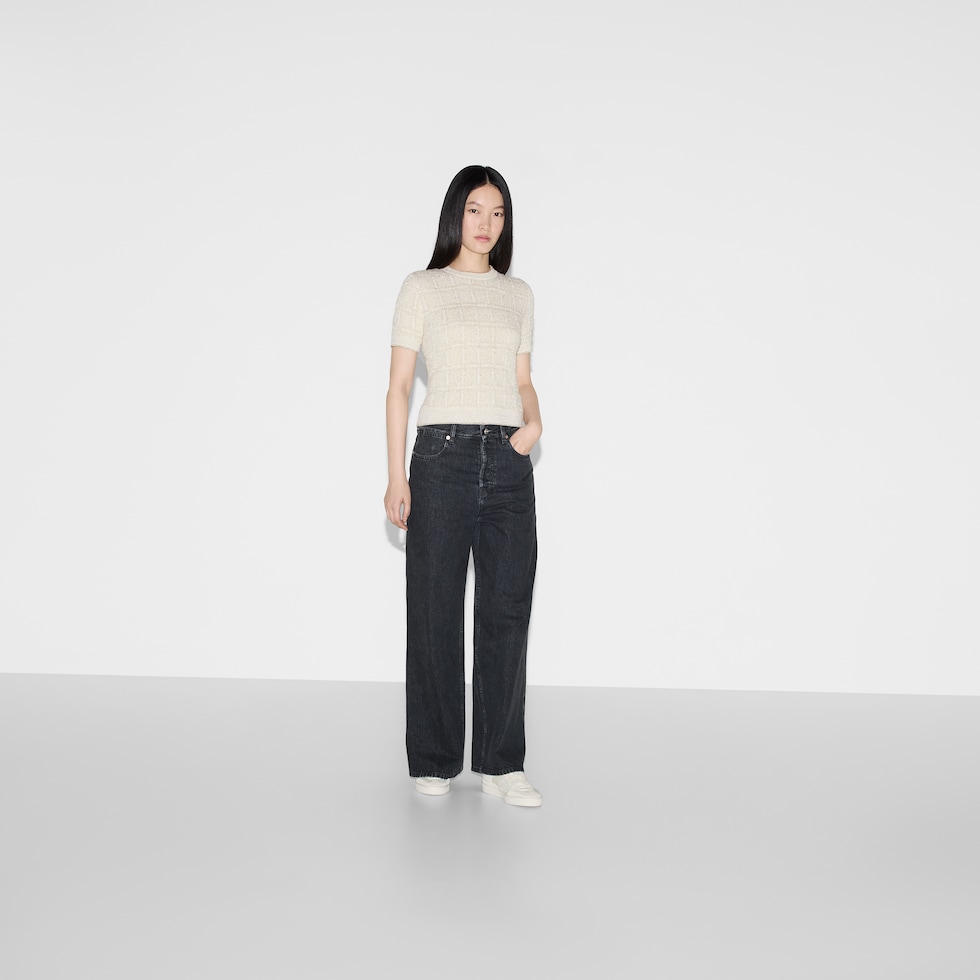 Wide leg denim trouser in black | GUCCI® TH