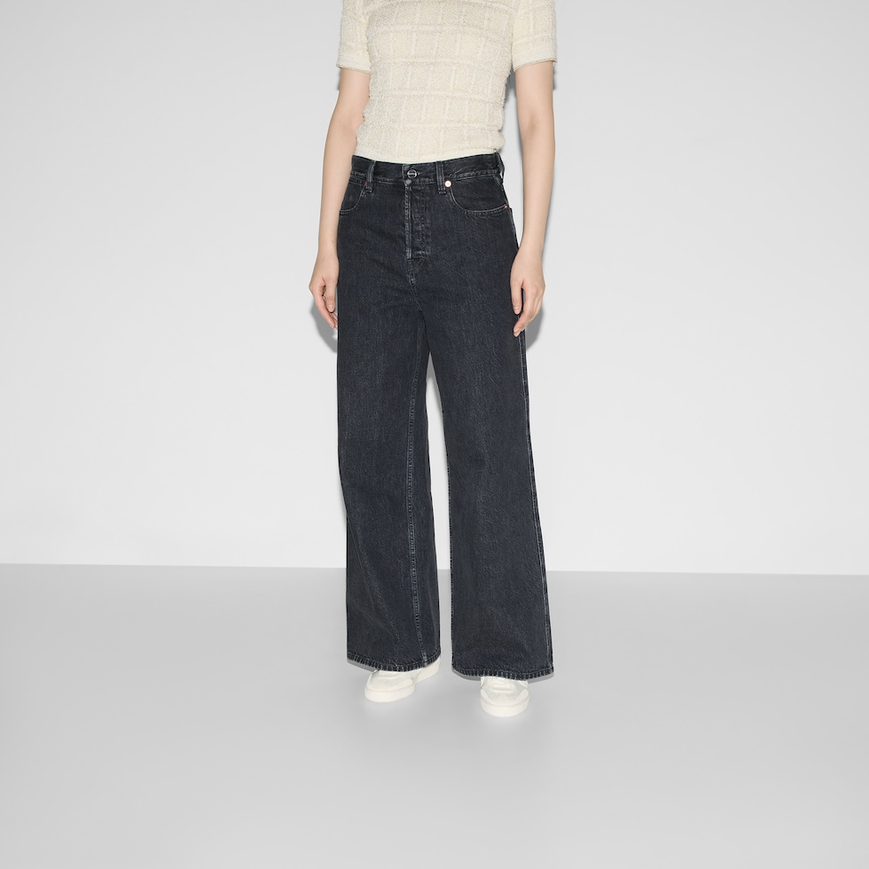 GUCCI グッチ ワイドデニム 816971XDC7S4009 デニム ワイドレッグ パンツダークブルー | GUCCI公式