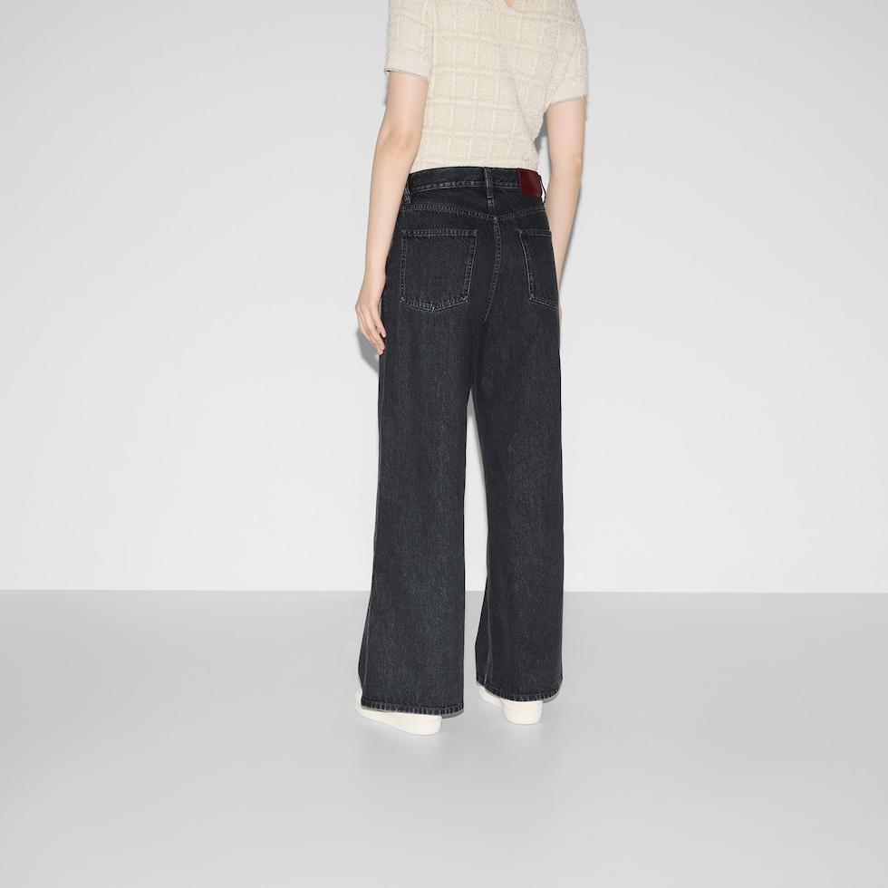 パンツ GUCCI Women Straight Pants 816971 XDCOA1000 Black Wide leg denim trouser in black | GUCCI® TH