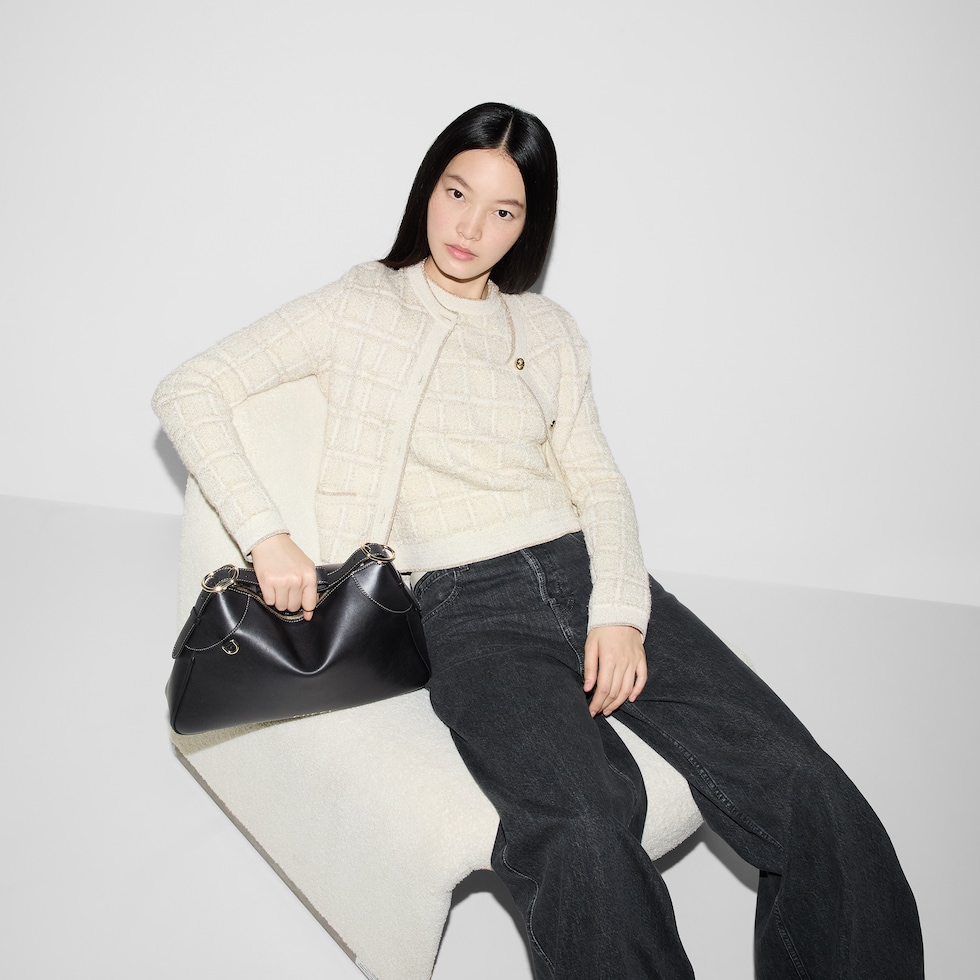 Wide leg denim trouser in black | GUCCI® TH