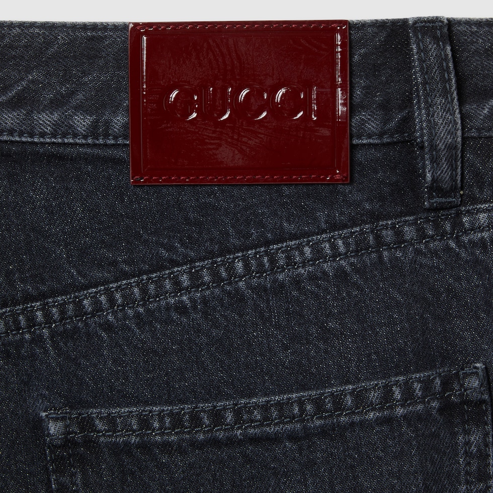Wide leg denim trouser in black | GUCCI® SG