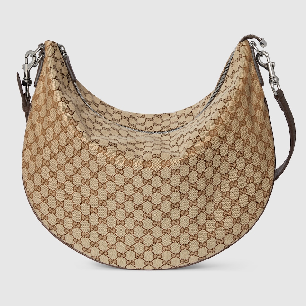 Gucci B large shoulder bag in beige and dark brown canvas