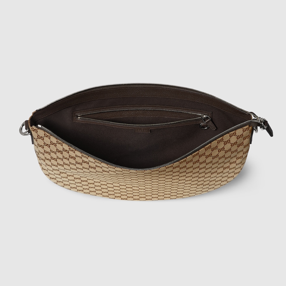 Gucci B large shoulder bag in beige and dark brown canvas