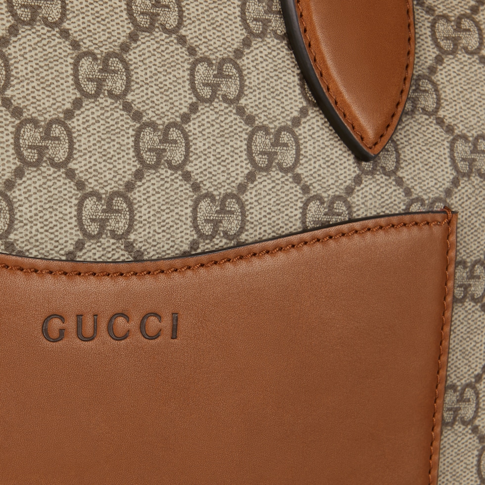 GG Emblem medium briefcase in beige and dark brown fabric