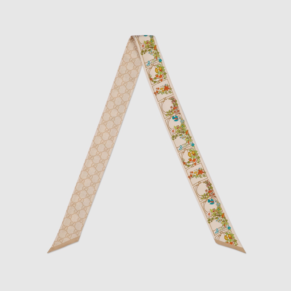 Printed silk neck bow in ivory and multicolor | GUCCI® US