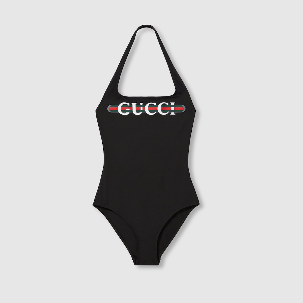 Sparkling jersey swimsuit with print in black | GUCCI® LU
