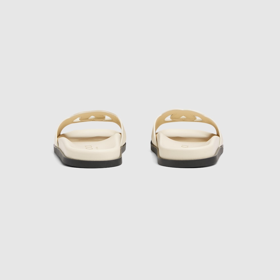 Women's slide sandal with Interlocking G in ivory leather