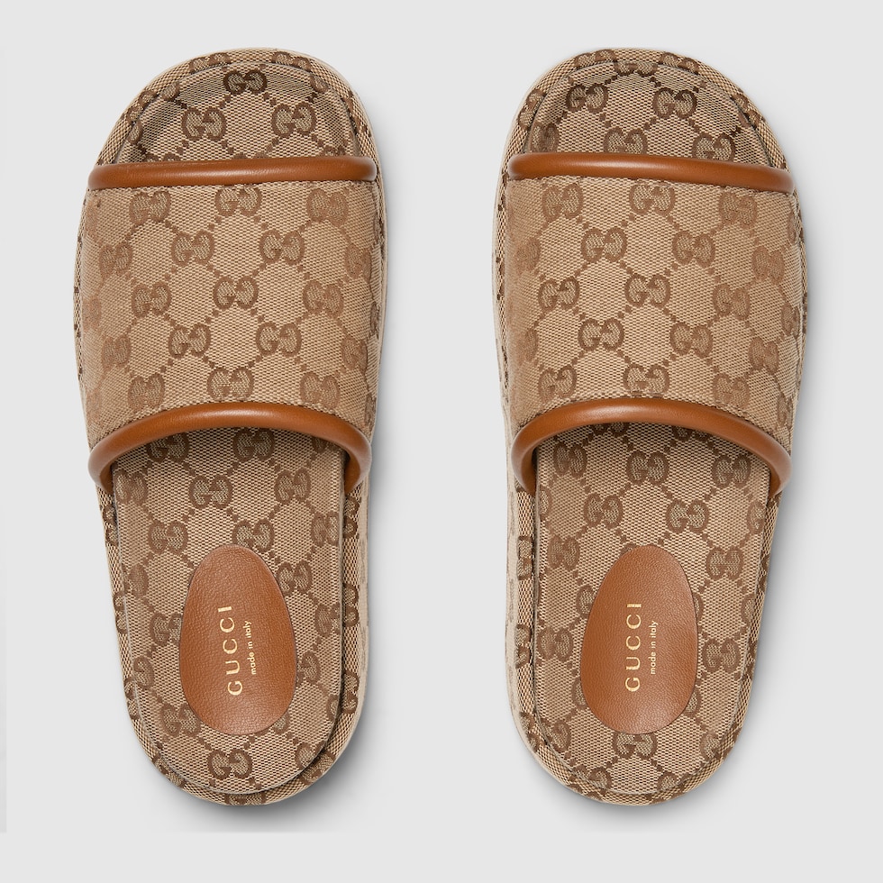 Women's GG platform sandal in beige and dark brown Original