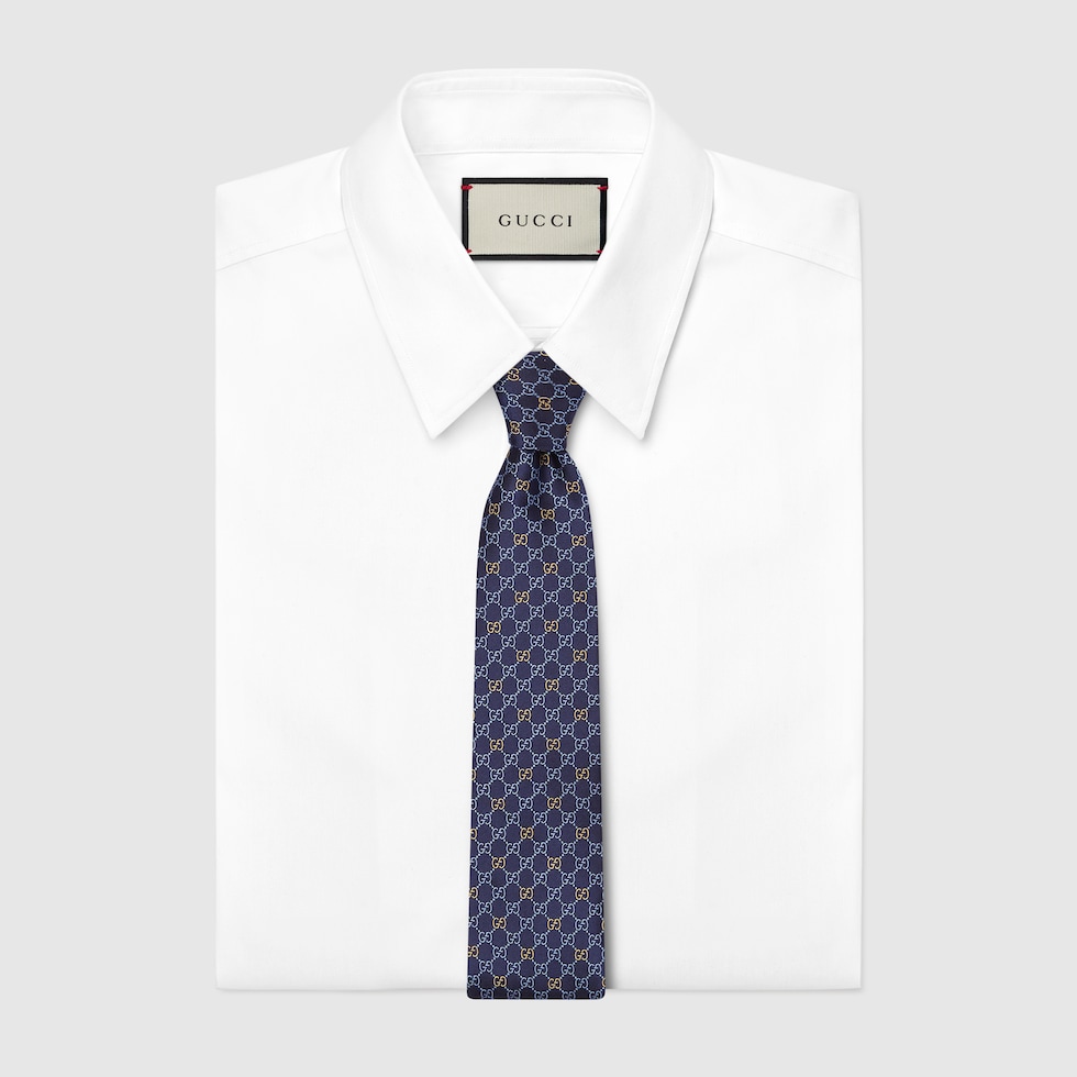 GG silk jacquard tie in blue and yellow | GUCCI® US
