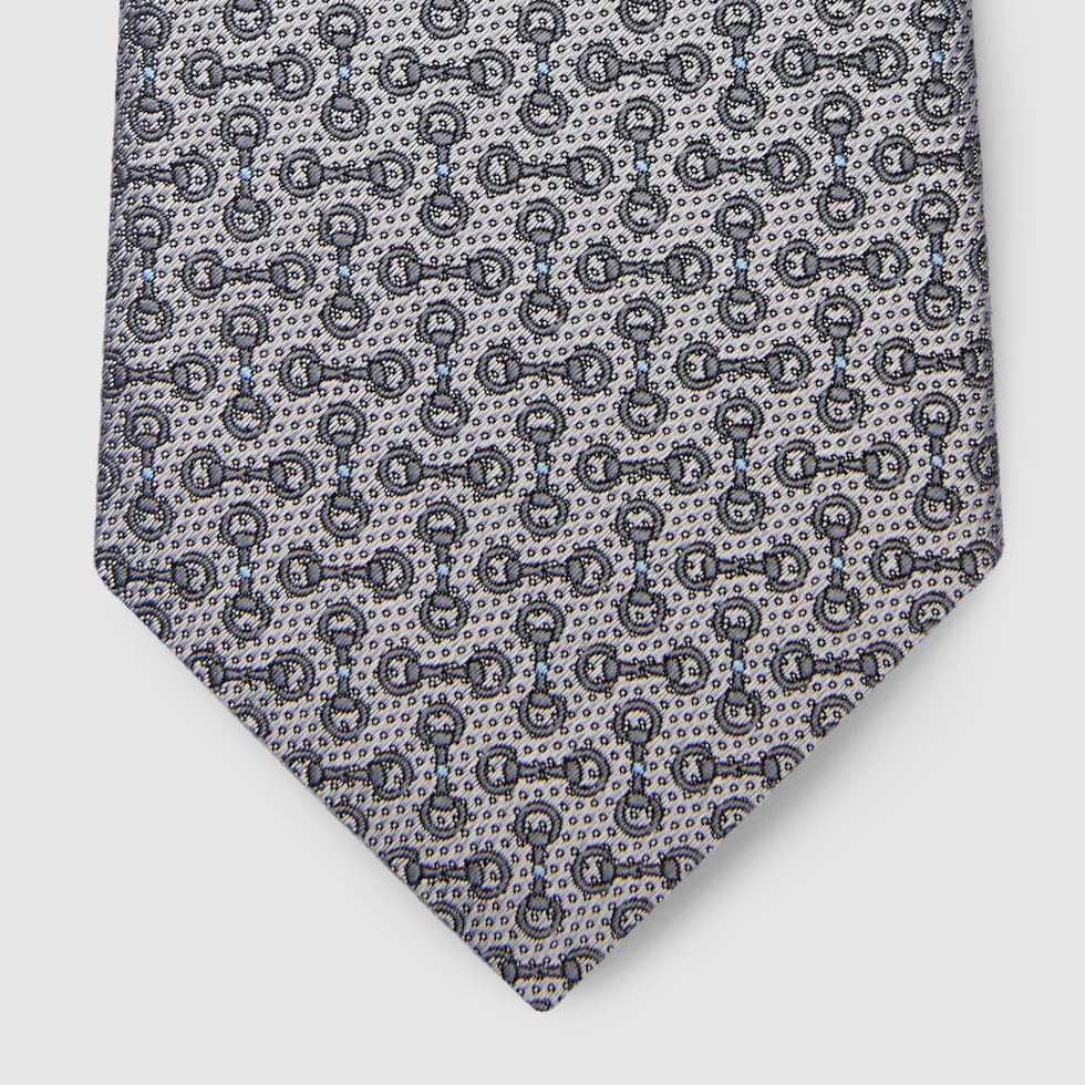 【美品】GUCCI グッチ ネクタイ ホースビット 総柄 シルク ダークグレー ホースビット シルクジャカード ネクタイブラック＆グレー