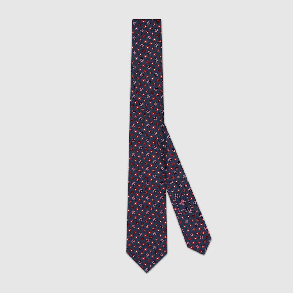 シルクジャカード ネクタイネイビー＆ピンク | GUCCI公式