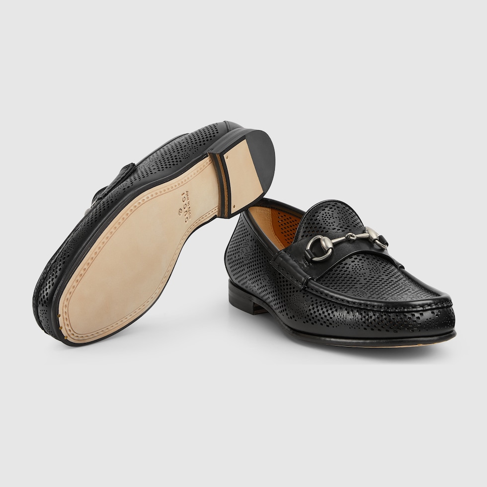 Men s Horsebit 1953 loafer in black GG perforated leather GUCCI NL
