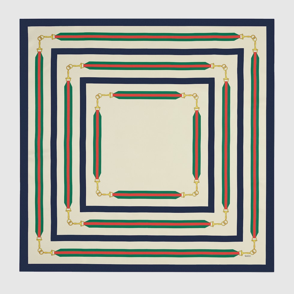 【関税&送料込】Gucci Silk Foulard With Gg Horsebit Print Printed silk carré in black and beige | GUCCI® US