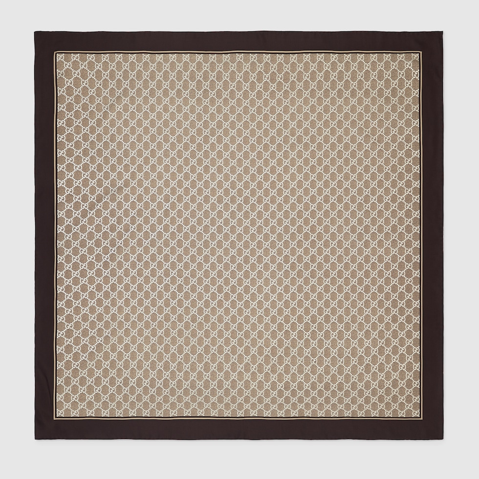 Laminated printed silk twill carré in brown | GUCCI® US