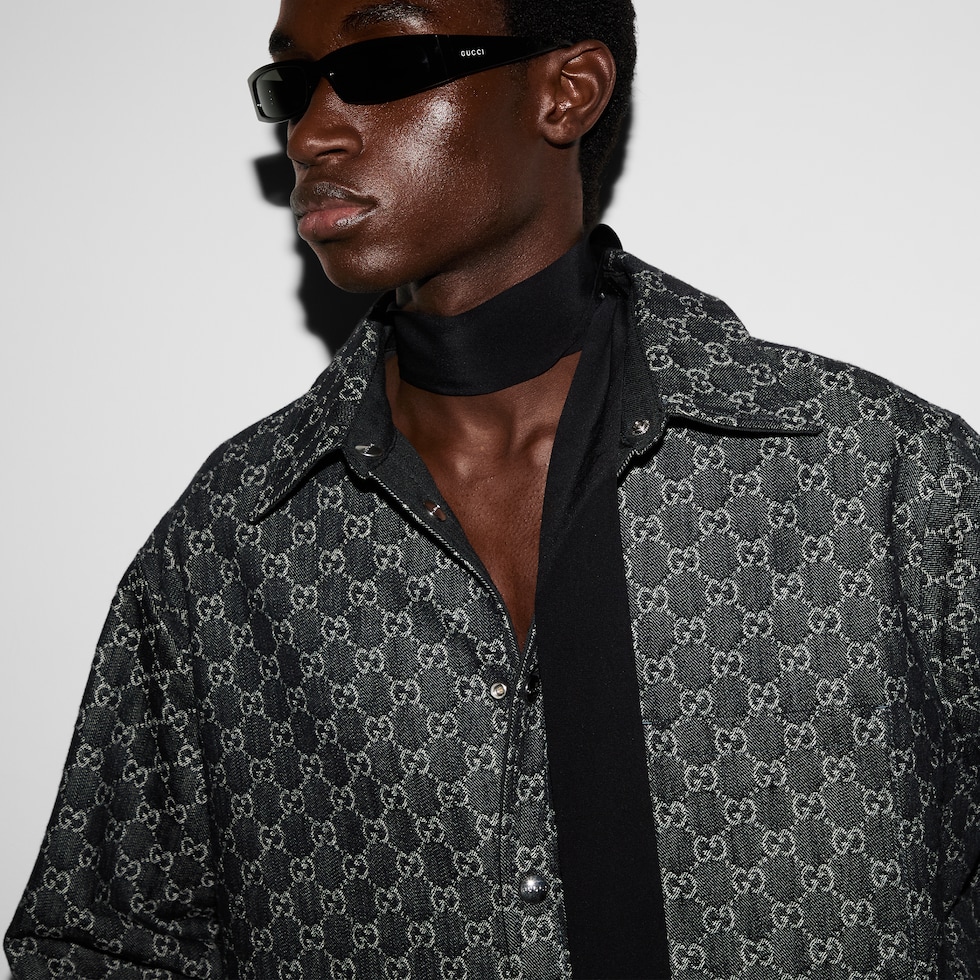 リバーシブル ウール＆GGデニム シャツ ・ブラック＆ダークグレー