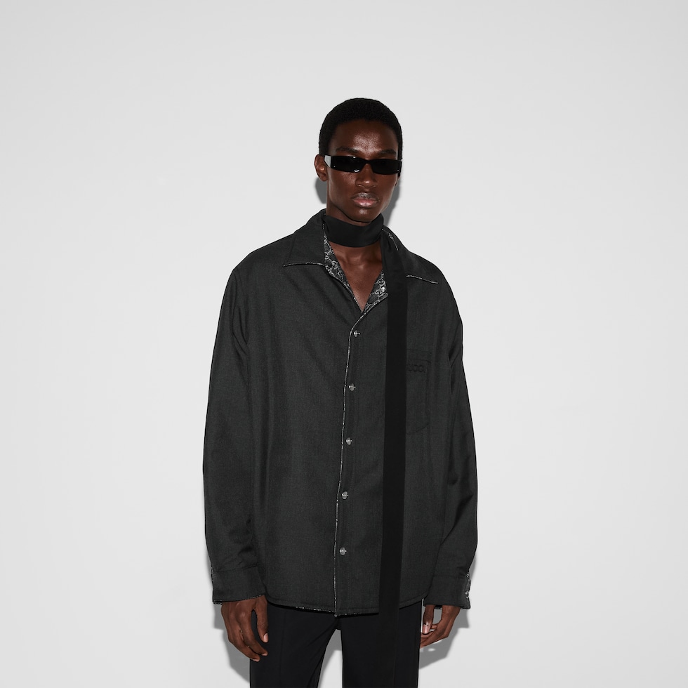 GUCCI　ドミノ　グッチ Reversible wool and GG denim shirt in black and dark grey