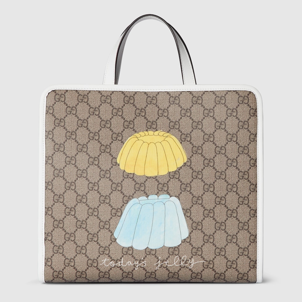 GUCCI GGパターン トートバッグ ベージュ/ホワイト GGエンブレム〕ミディアム トートバッグベージュ＆ホワイト