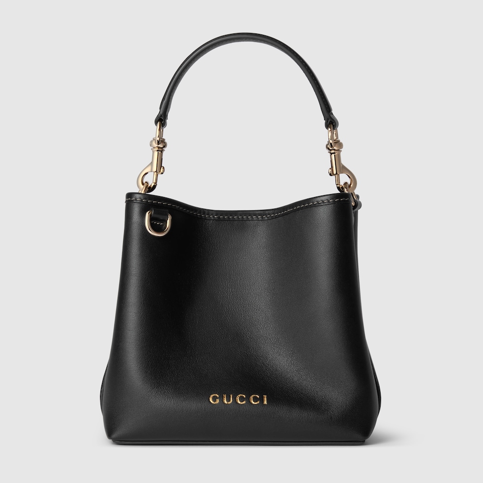 ショルダーバッグ・ポシェット GUCCI GG EMBLEM MEDIUM BLACK BUCKET BAG GG Emblem medium bucket bag in beige and dark brown fabric