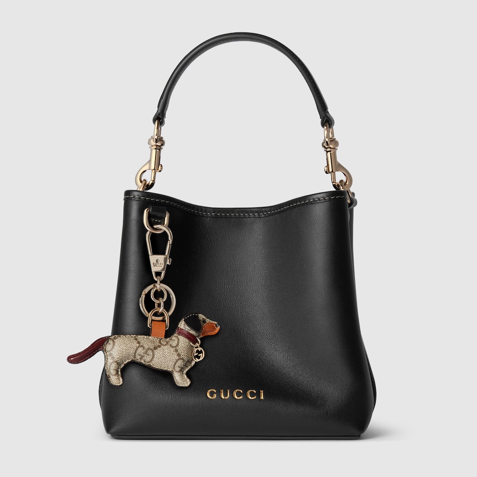 GG Emblem Mini Bucket Bag in schwarzes Leder GUCCI DE