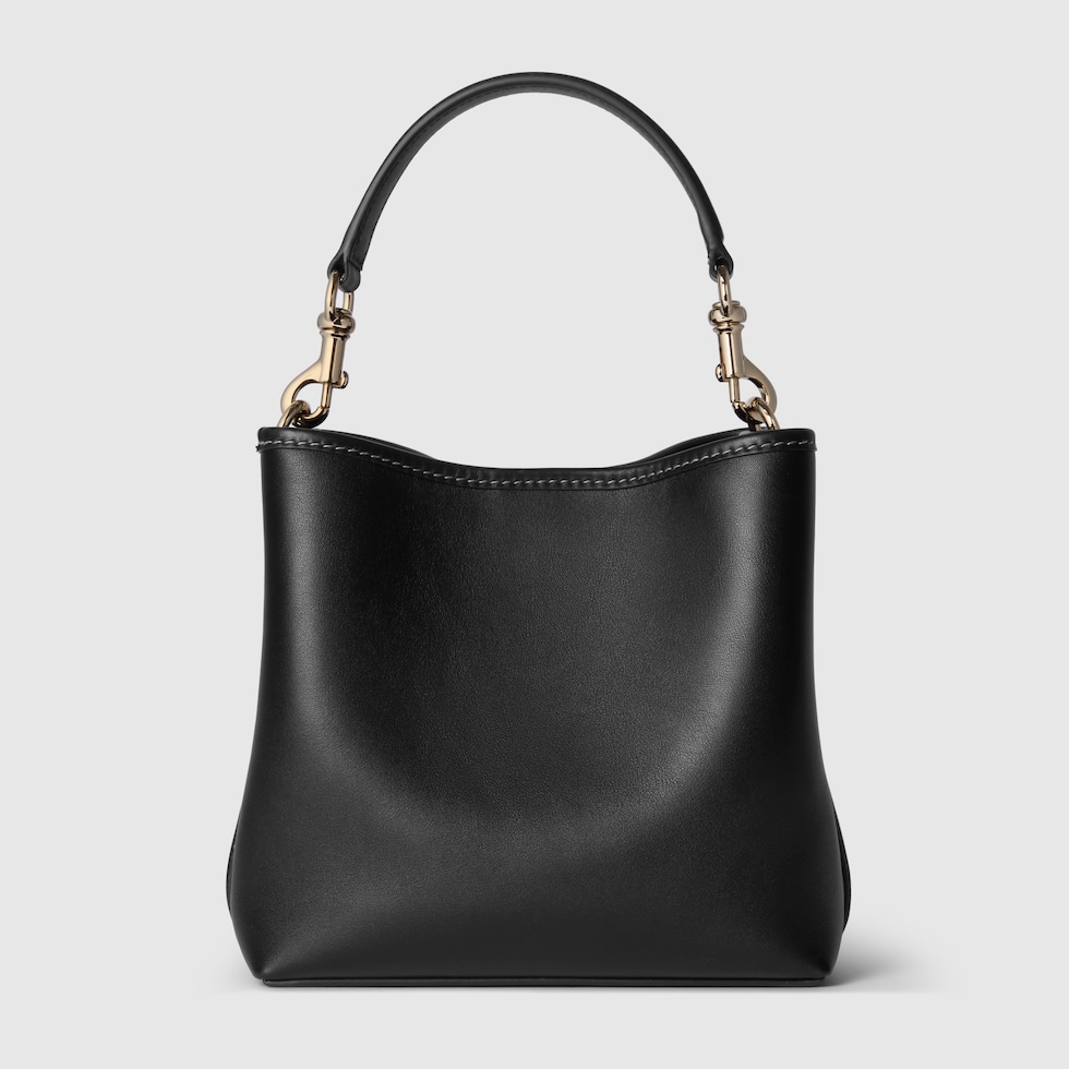 GG Emblem Mini Bucket Bag in schwarzes Leder GUCCI DE