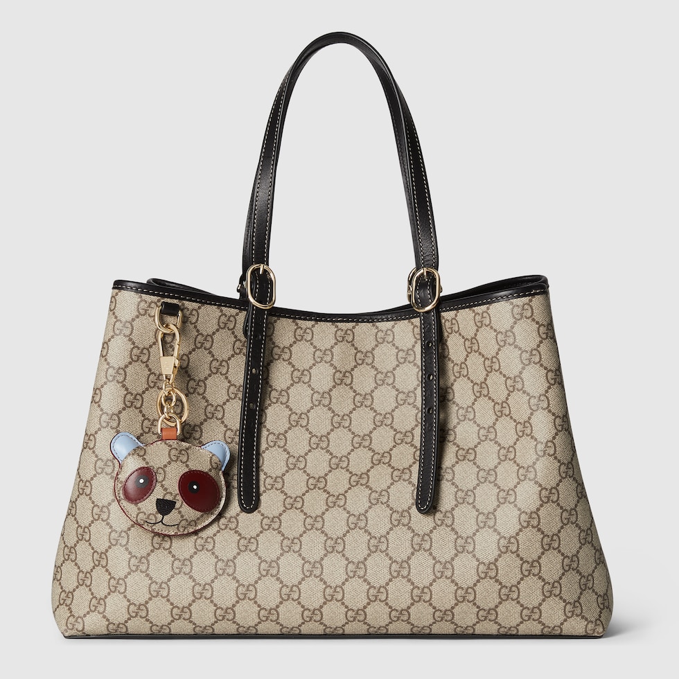 GG Emblem large tote bag in beige and brown GG fabric | GUCCI® CA