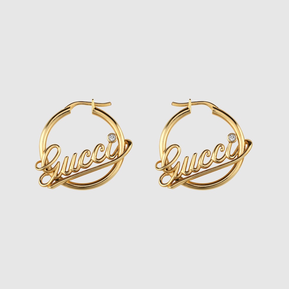 Gucci スクリプト フープピアスイエローゴールドトーン メタル