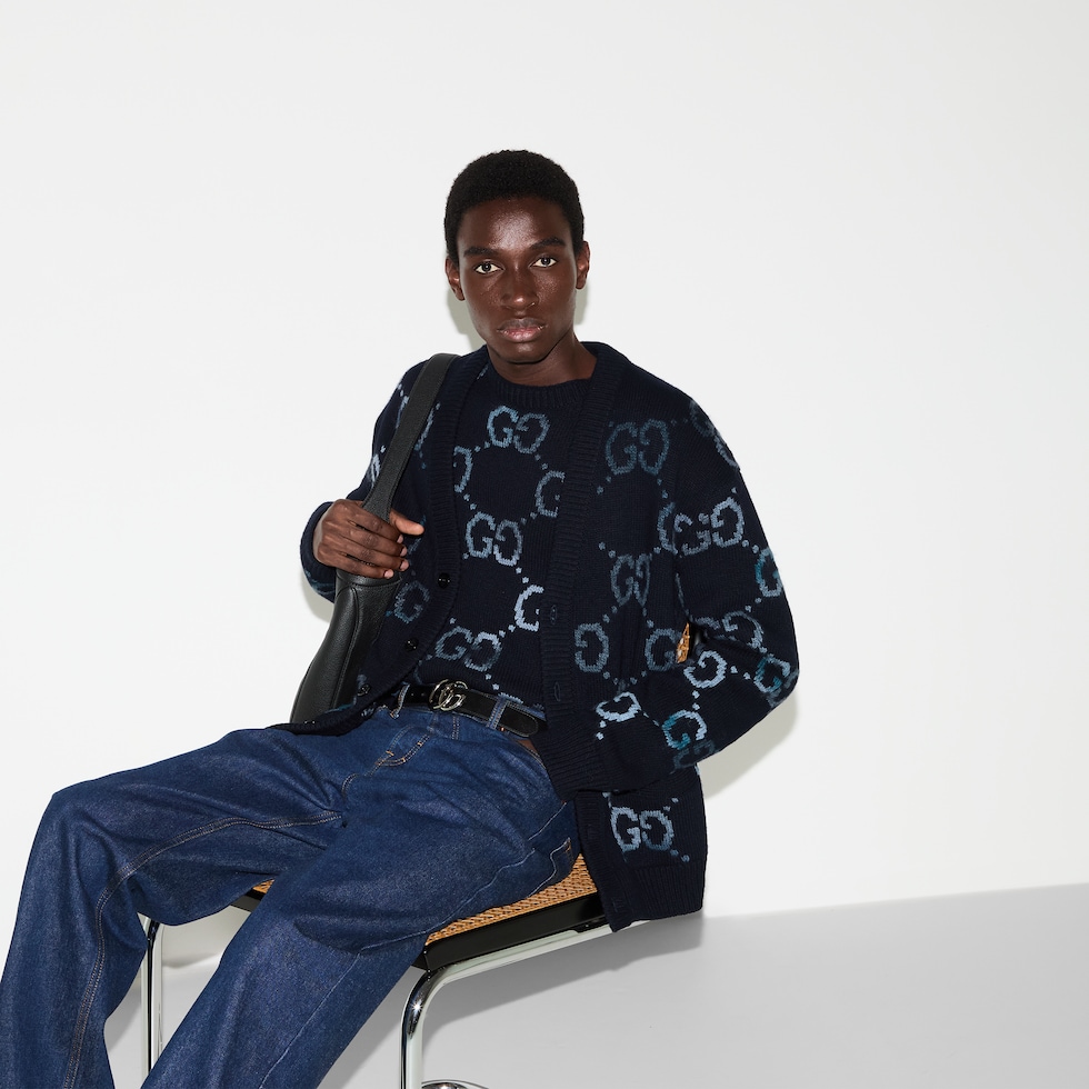 GUCCI グッチ 21AW ウェブ付き ウール ニット カーディガン XS 紺 GUCCI - GUCCI グッチ カーディガン XS 紺xベージュx赤等