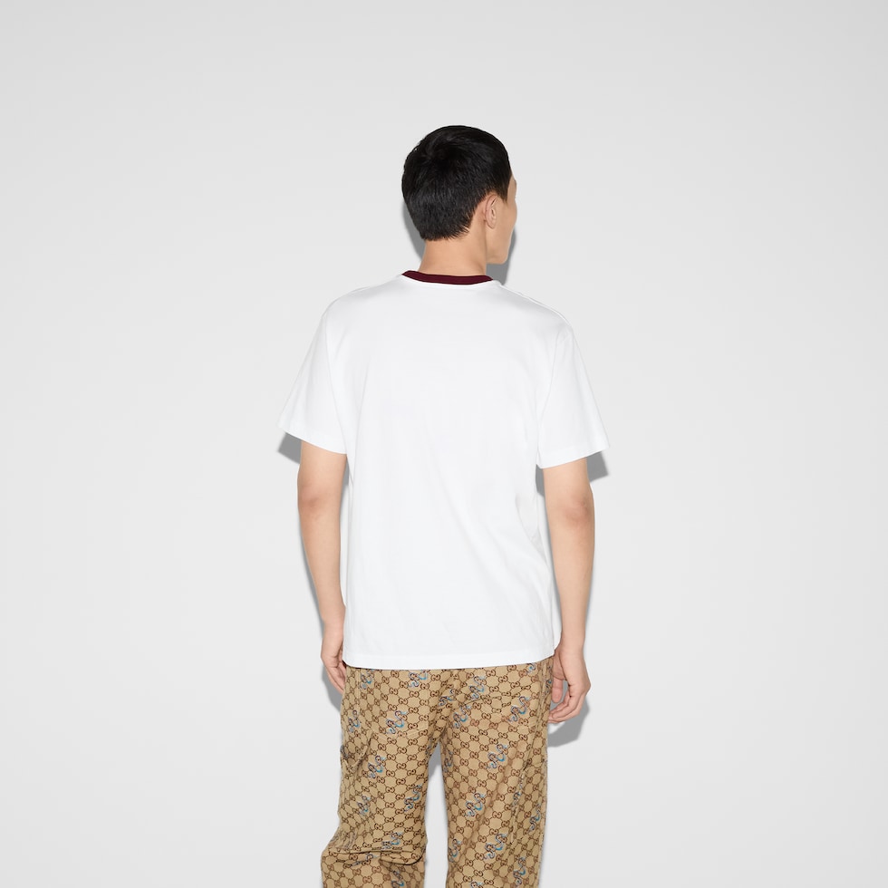 Printed medium cotton jersey T-shirt in white | GUCCI® US