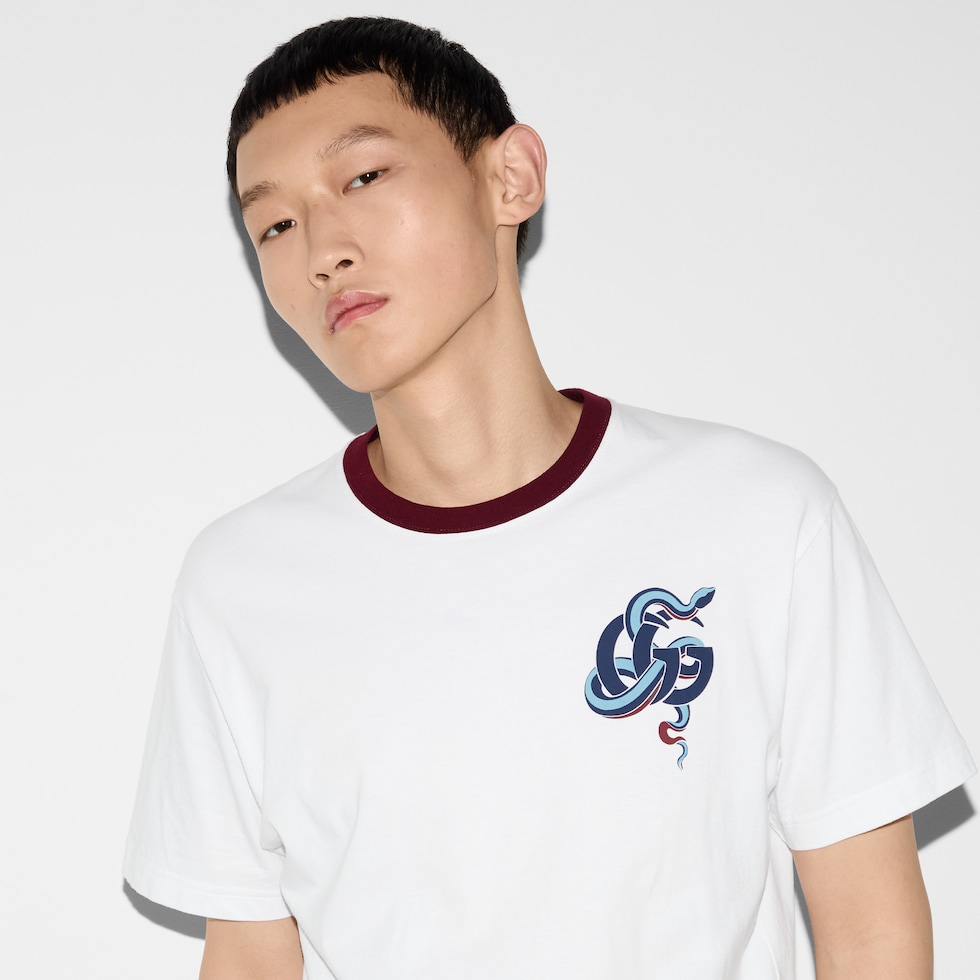 Printed medium cotton jersey T-shirt in white | GUCCI® US