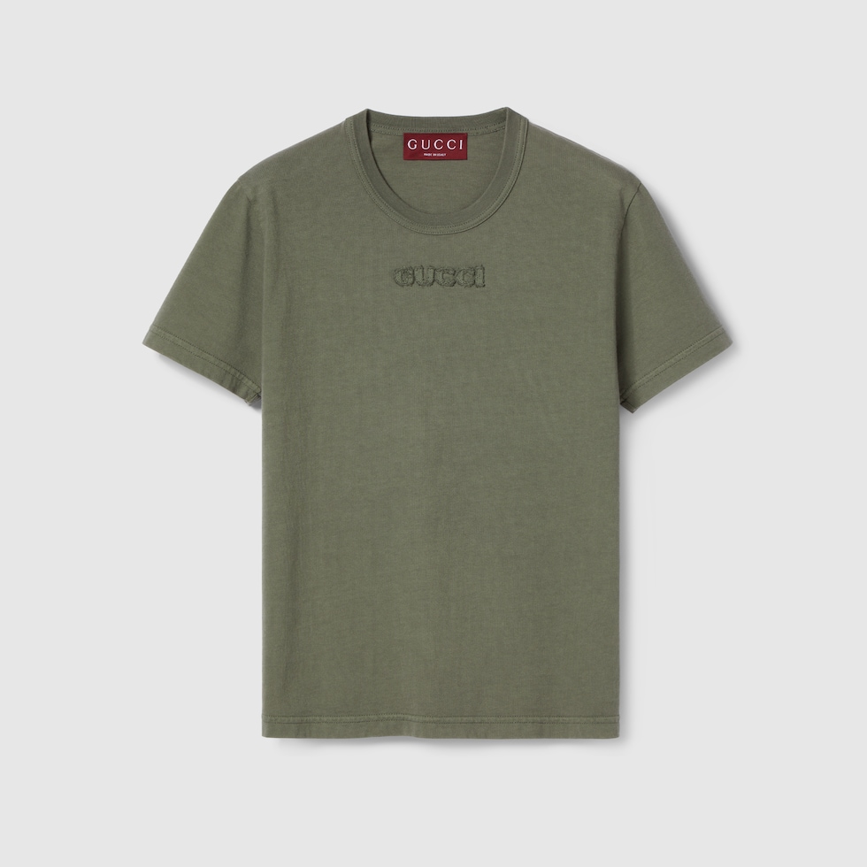 GUCCI エンブロイダリーロゴtシャツ エンブロイダリー付き コットンジャージー Tシャツ ・ブラック