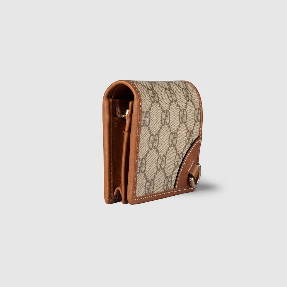 Mini portafoglio GG Emblem in tessuto beige e marrone scuro GUCCI CH