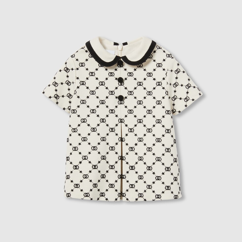Baby embroidered jersey dress in ivory and black | GUCCI® US