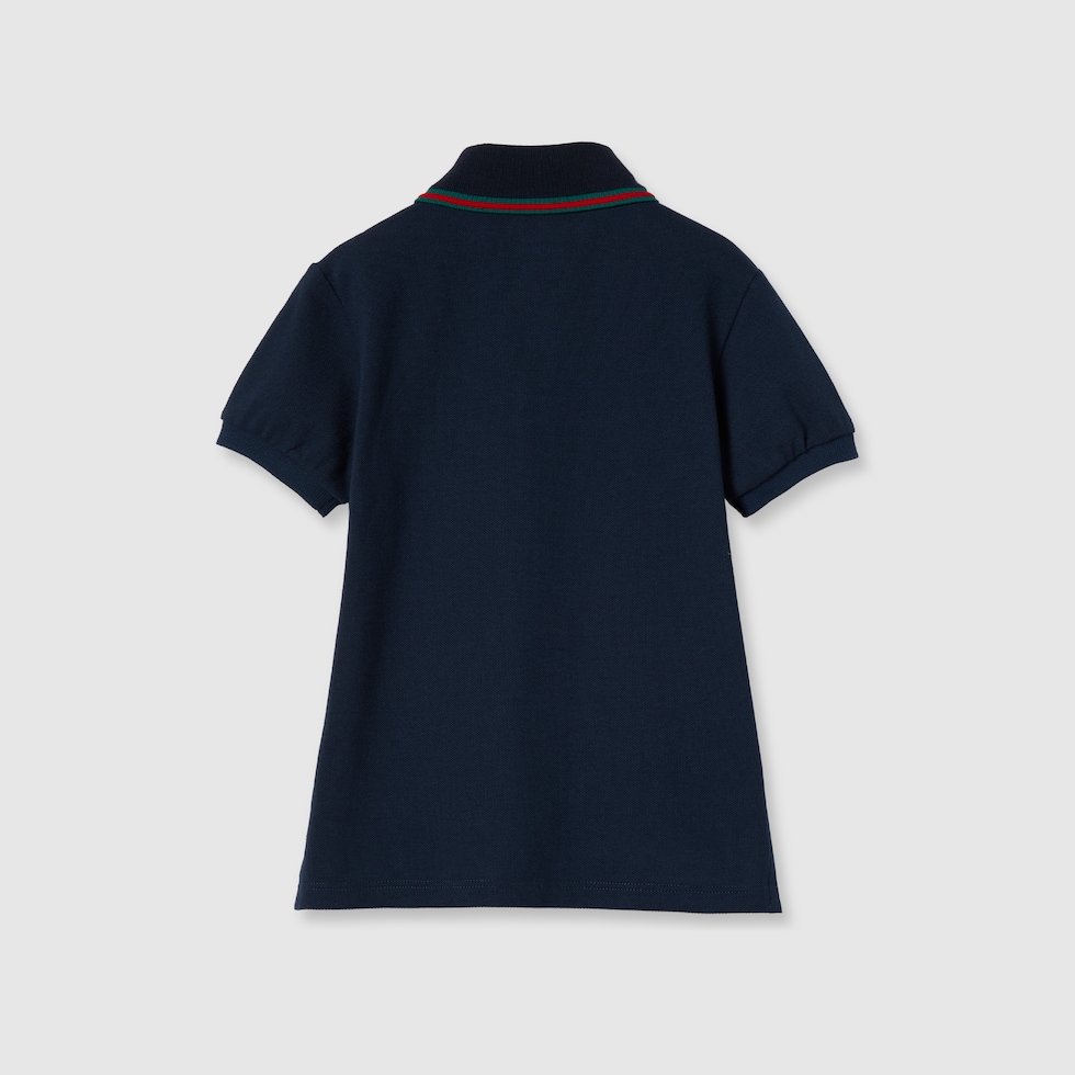最先端 Children's cotton polo top with Web in dark blue | GUCCI® US トップス