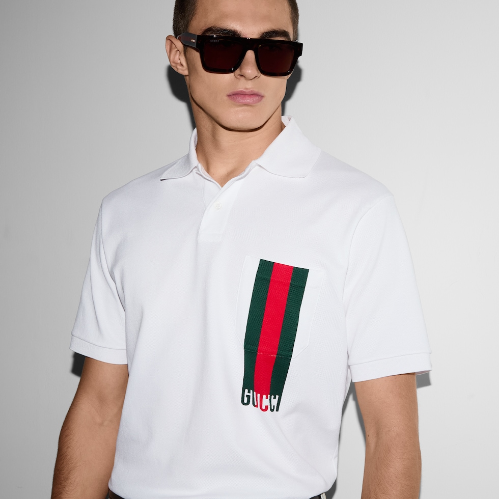 Tシャツ・カットソー VERSACE White piquet polo shirt (10139101A09860 1W000) Versace Logo Piquet Polo Shirt - White - Men