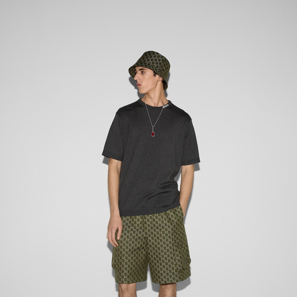 【GUCCI】ロゴ入りシルク＆コットンTシャツ GUCCI×THENORTHFACE ロゴTシャツ615044 XJDTG 615044 XJDTG