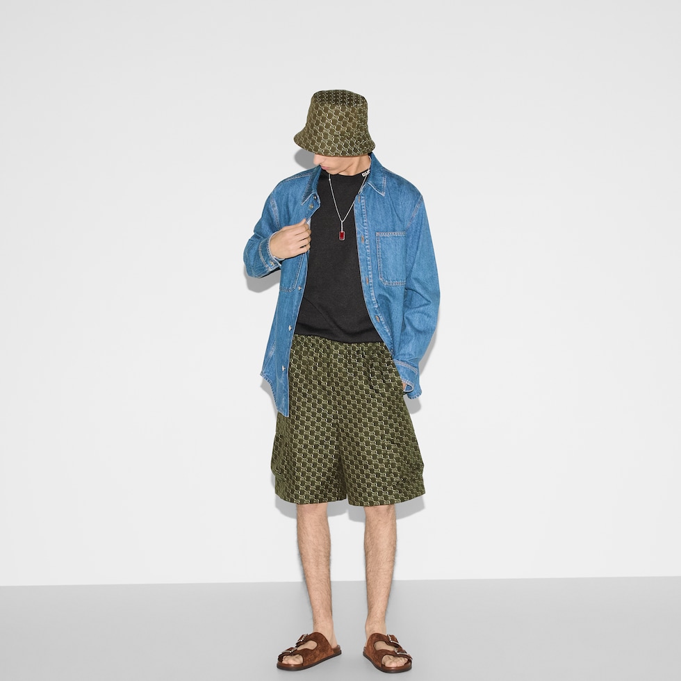 インターシャ シルクコットン Tシャツグレー | GUCCI公式