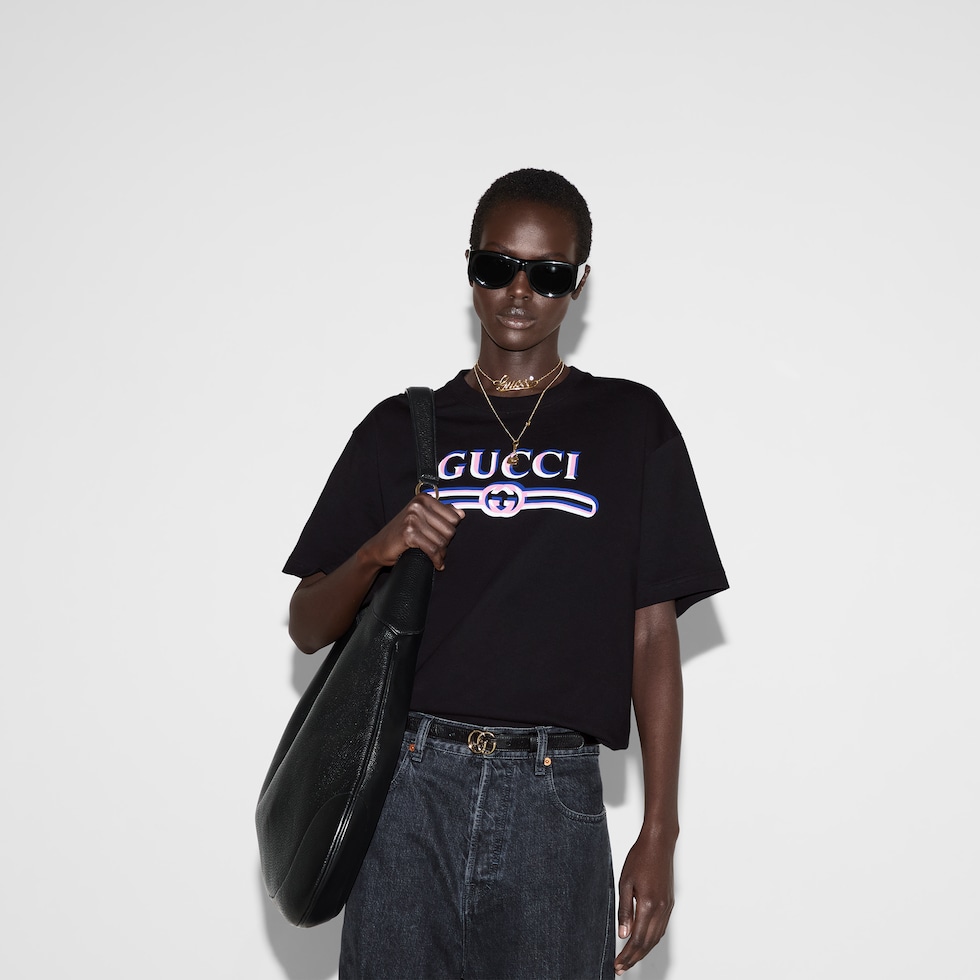 グッチ Tシャツ メンズ 798115 XJG79 1152 ブラック サイズM Cotton jersey T-shirt with embroidery in Black Undefined