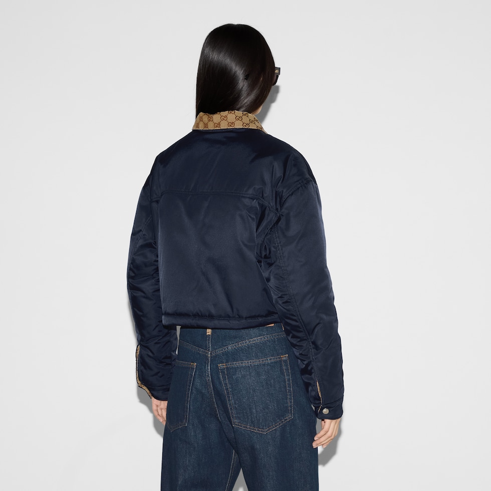 Reversible gabardine nylon jacket in dark blue | GUCCI® US