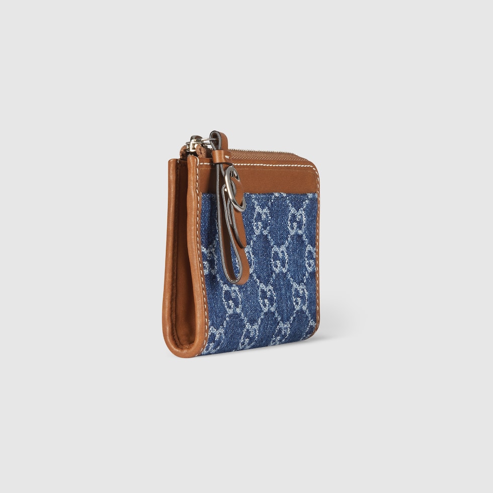 GUCCI GGエンブレム ジップカードホルダー GGエンブレム〕ストラップ付き カードケースベージュ＆ブラウン