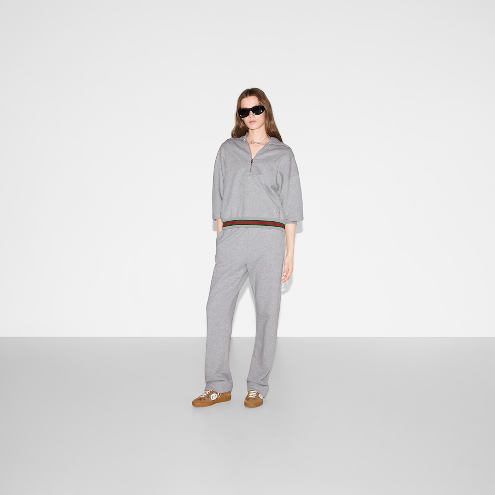 GUCCI Piglet patch トレーナー Gucci logo-patch jersey-fleece Sweatshirt | Grey | FARFETCH