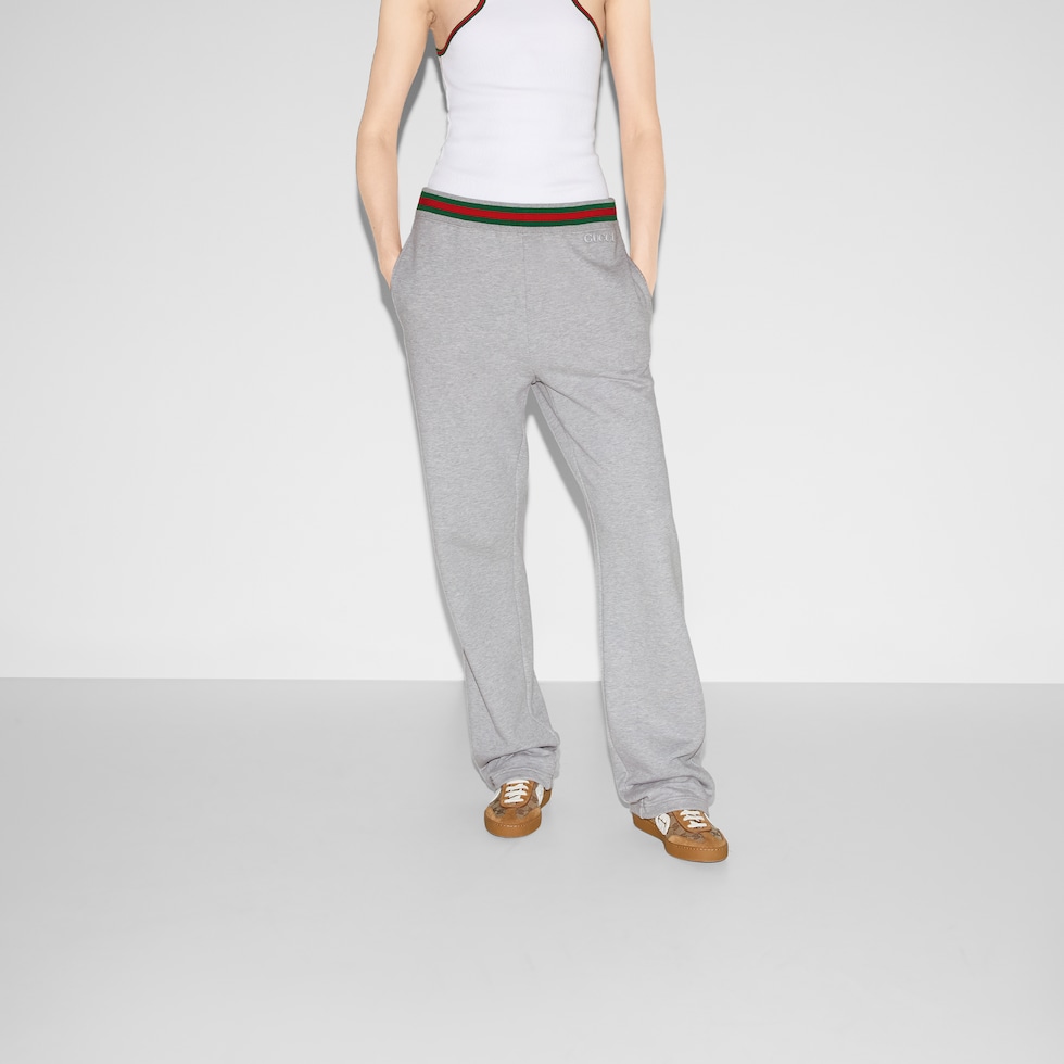 Cotton jersey jogging pant with Web in grey | GUCCI® US