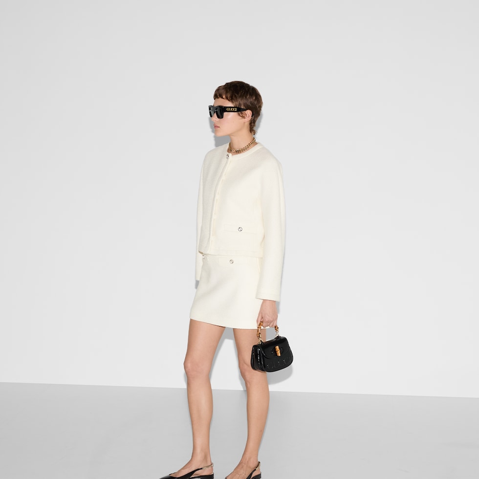 Wool bouclé mini skirt in off white | GUCCI® US