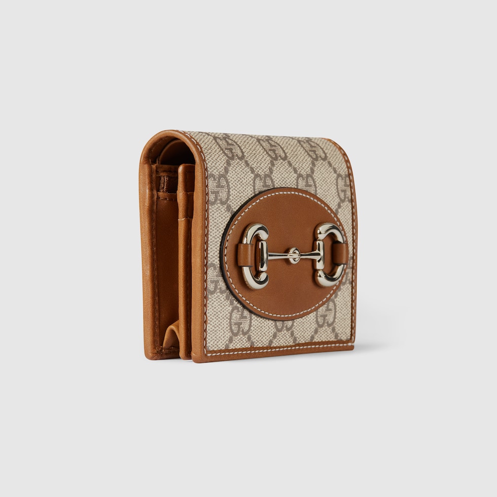 Gucci Horsebit 1955 card case wallet in beige and dark brown