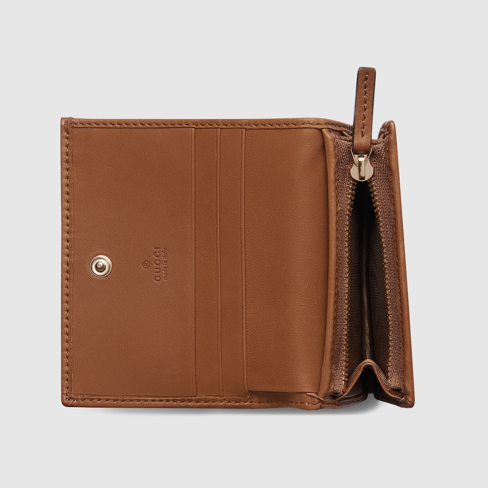 Gucci Horsebit 1955 card case wallet in beige and dark brown