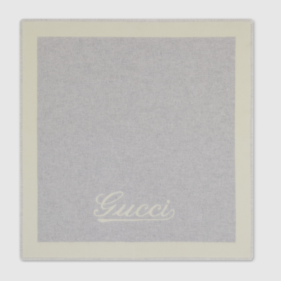 ◆国内発送◆【GUCCI】ベビー GGカシミア ブランケット ベビー〕アイボリー カシミア ブランケットグレー&アイボリー