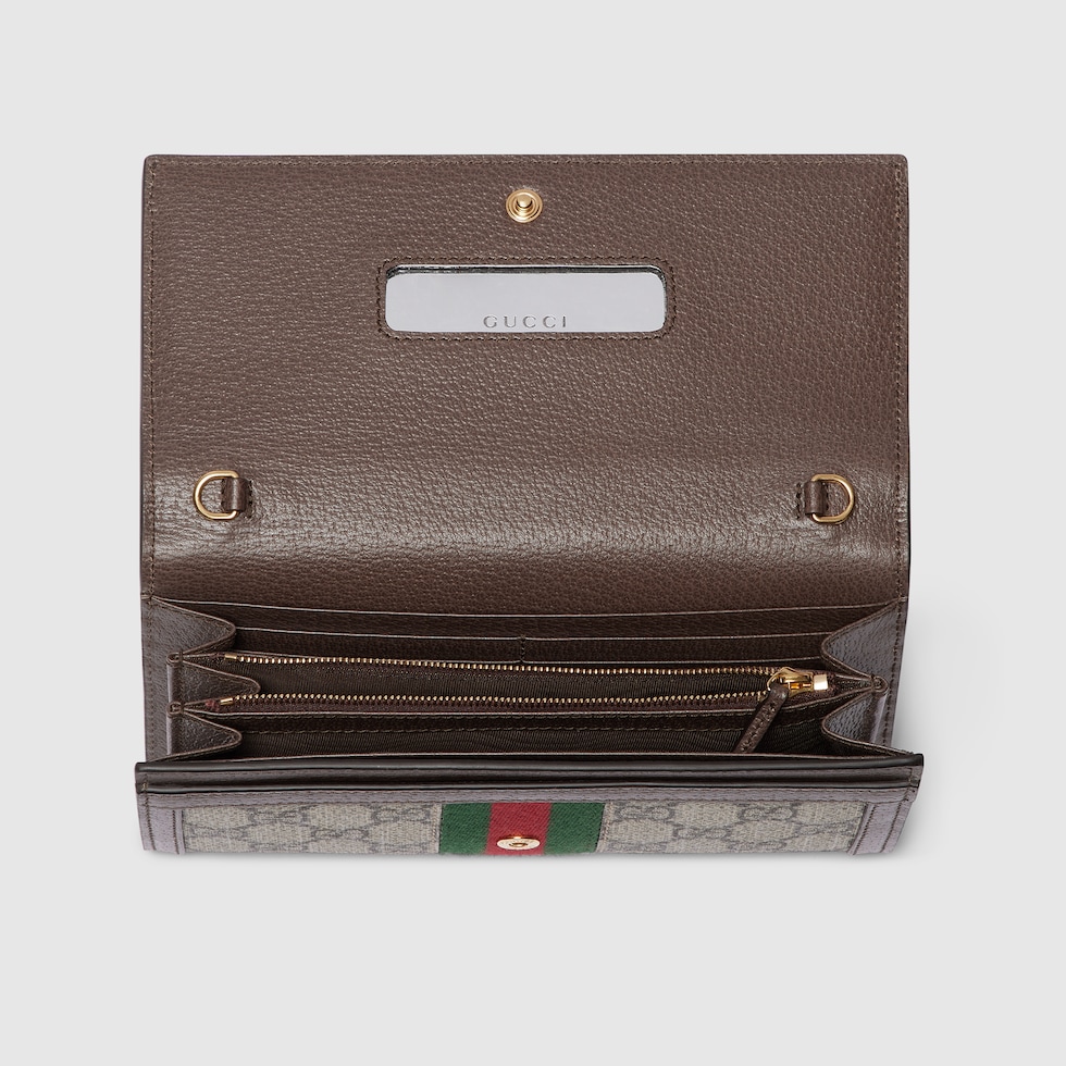 【GUCCI】OPHIDIA CHAIN WALLET Ophidia wallet on chain in beige and dark brown Supreme