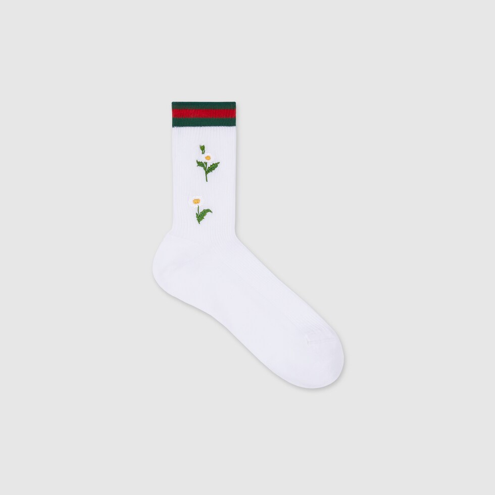 Embroidered cotton blend socks in white | GUCCI® SI