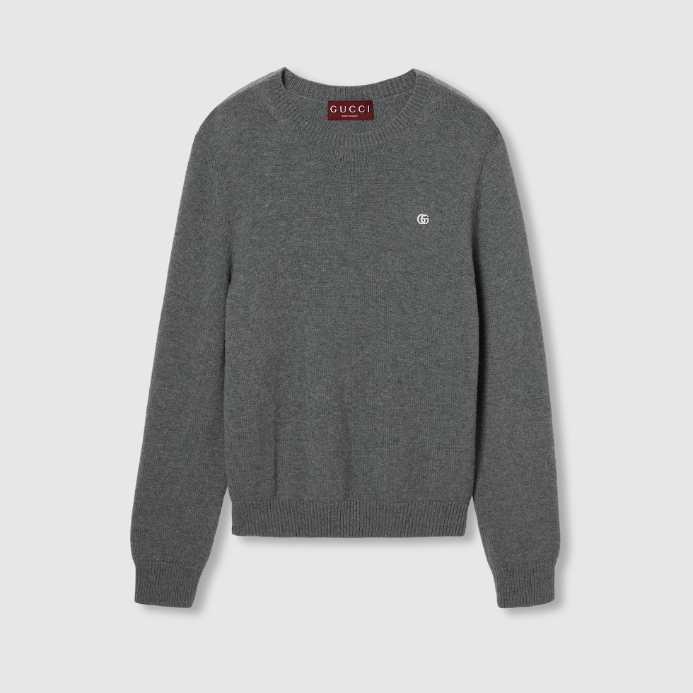 Embroidered wool cashmere jumper in grey | GUCCI® SI