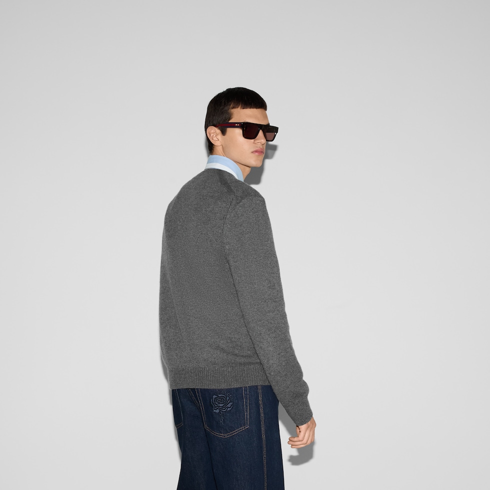 Embroidered wool cashmere sweater in grey | GUCCI® US